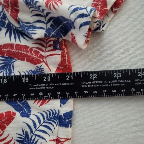 Sonoma Mens Large Red Blue Tropical Leaf Print Polo Shirt 100% Cotton - Picture 6 of 8